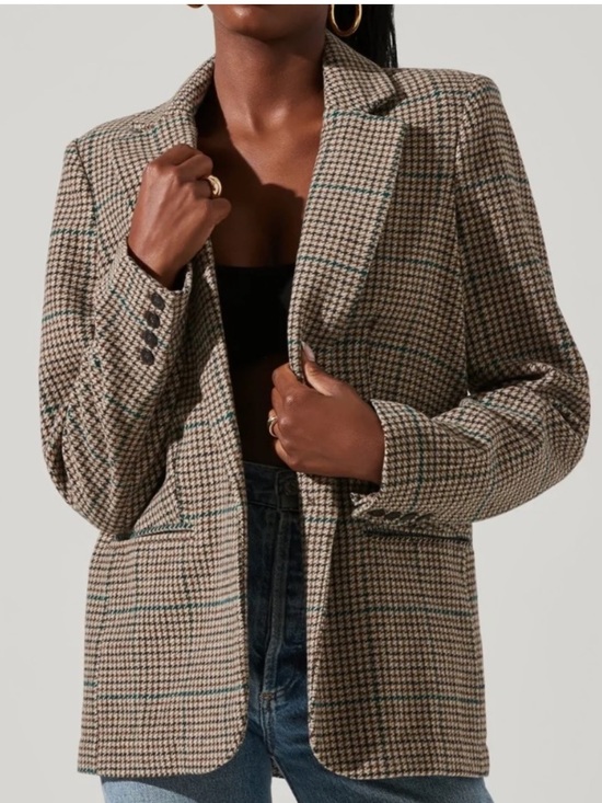 Astr Jackets & Blazers - ASTR The Label Harlow Blazer Brown Green Plaid Oversized XS Wool Blend Coat